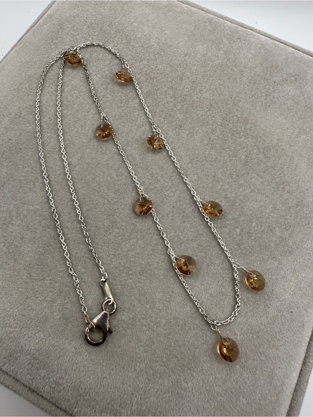 925 Sterling Silver Swarovski Crystal Champagne Drop Necklace